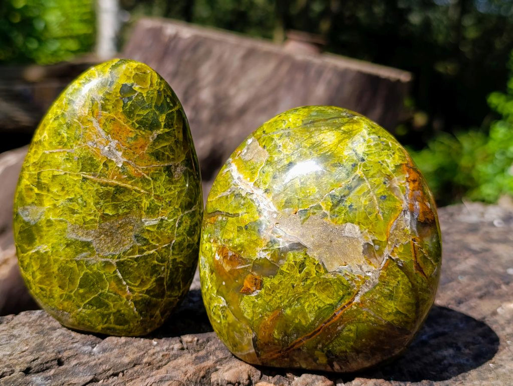 Polished Green Opal Standing Display Pieces x 3 From Betroka, Madagascar - Toprock Gemstones and Minerals 