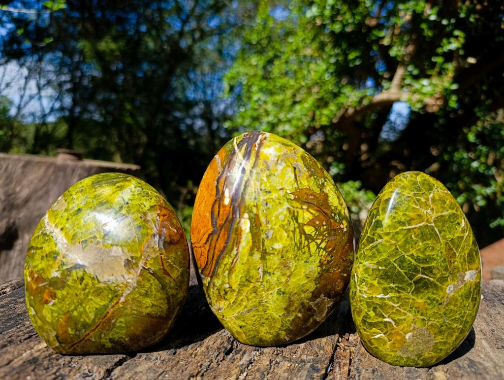 Polished Green Opal Standing Display Pieces x 3 From Betroka, Madagascar - Toprock Gemstones and Minerals 