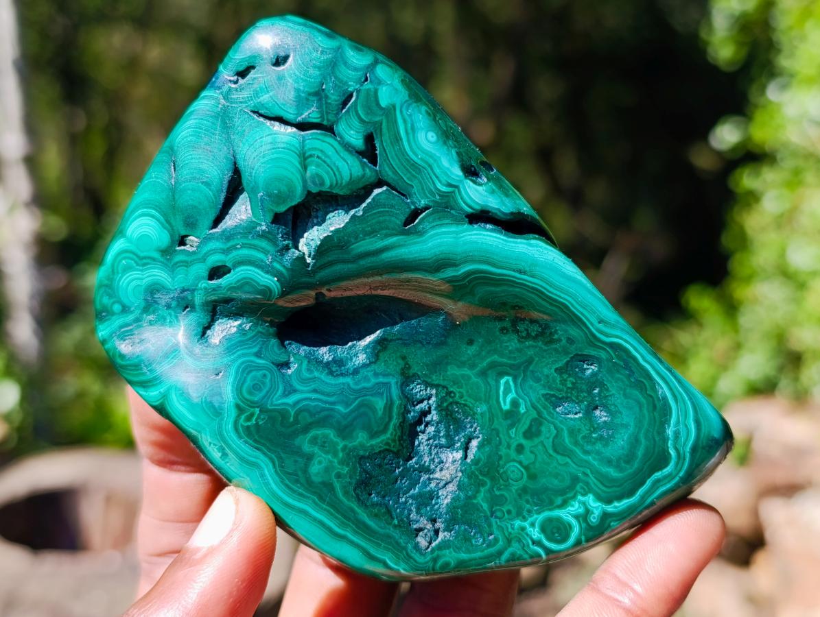 Polished Flower Banded Malachite Free Forms x 4 From Congo - Toprock Gemstones and Minerals 