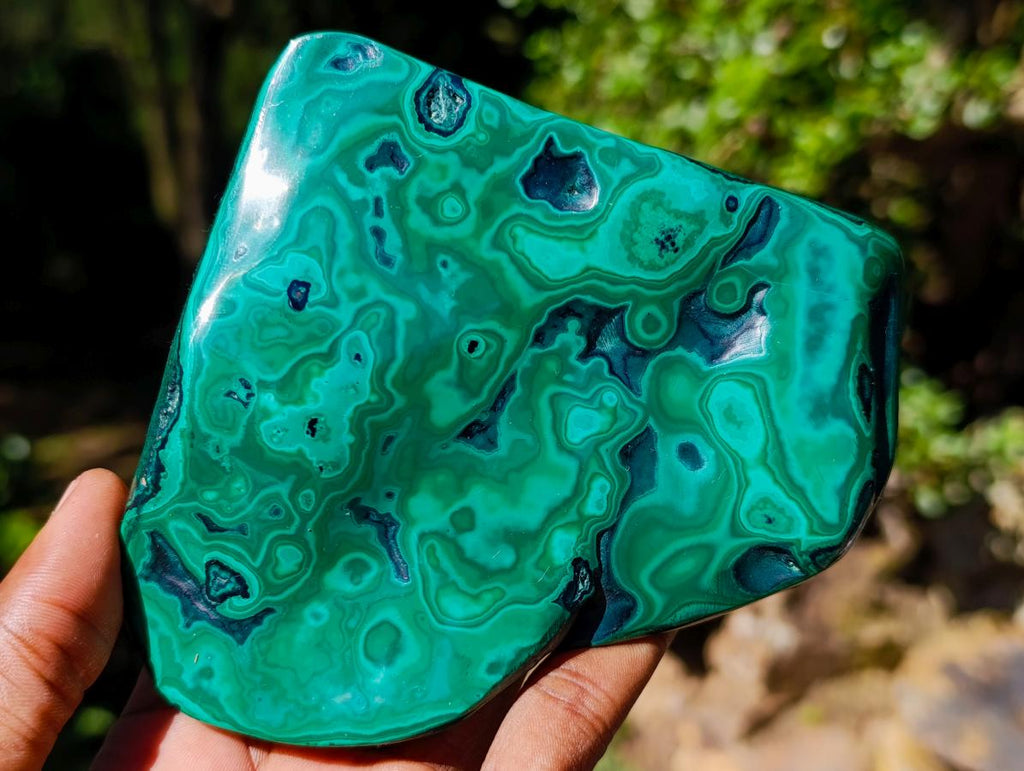 Polished Flower Banded Malachite Free Forms x 4 From Congo - Toprock Gemstones and Minerals 