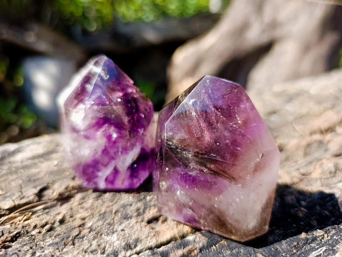 Polished Smokey Window Amethyst Crystals x 6 From Akansobe, Madagascar - Toprock Gemstones and Minerals 