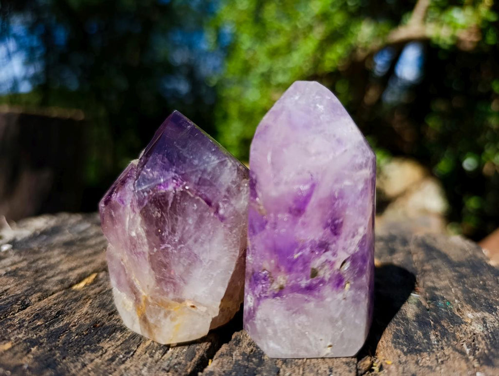 Polished Smokey Window Amethyst Crystals x 6 From Akansobe, Madagascar - Toprock Gemstones and Minerals 