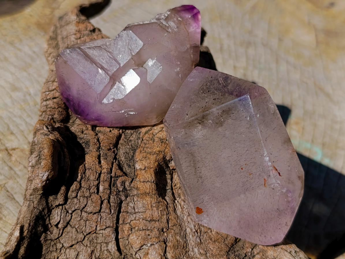 Polished Smokey Window Amethyst Crystals x 6 From Akansobe, Madagascar - Toprock Gemstones and Minerals 