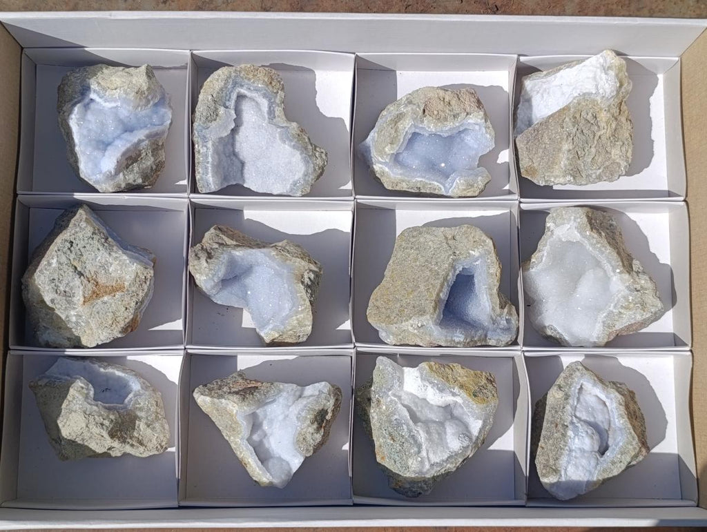 Natural Blue Lace Agate Geode Specimens x 12 From Nsanje, Malawi - Toprock Gemstones and Minerals 