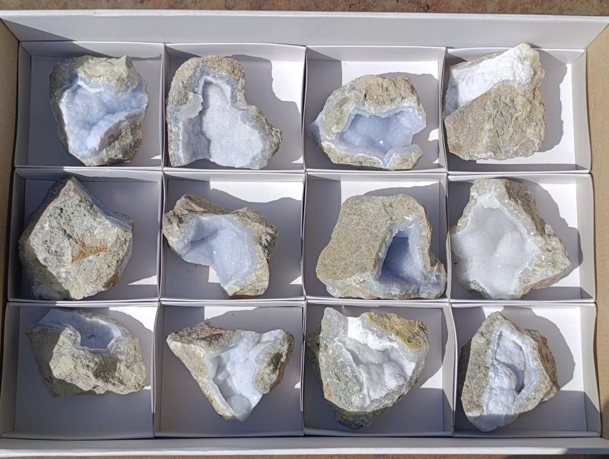 Natural Blue Lace Agate Geode Specimens x 12 From Nsanje, Malawi - Toprock Gemstones and Minerals 