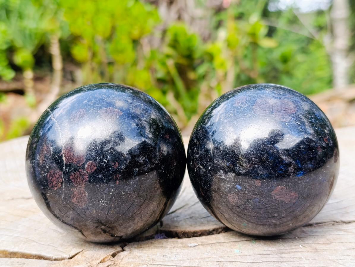 Polished Blue Iolite "Water Sapphire" Spheres x 2 From Madagascar - Toprock Gemstones and Minerals 