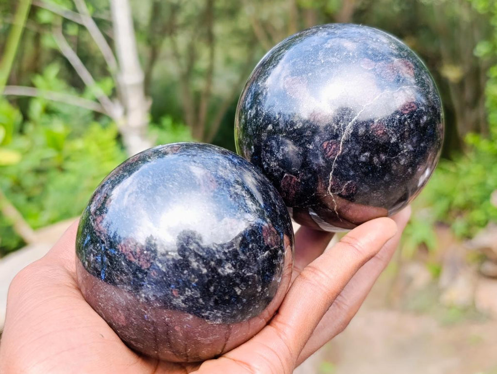 Polished Blue Iolite "Water Sapphire" Spheres x 2 From Madagascar - Toprock Gemstones and Minerals 
