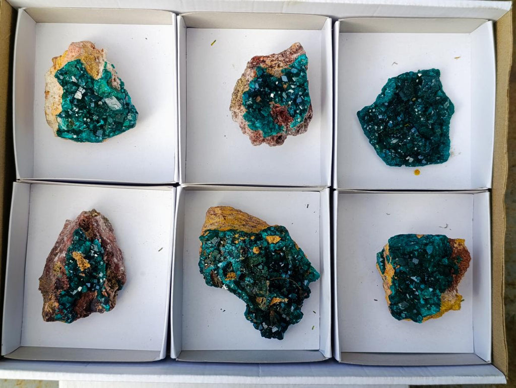 Natural Dioptase on Dolomite Specimens x 6 From Likasi, Congo - Toprock Gemstones and Minerals 