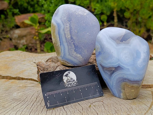 Polished Blue Lace Agate Standing Display Pieces x 2 From Nsanje, Malawi - Toprock Gemstones and Minerals 