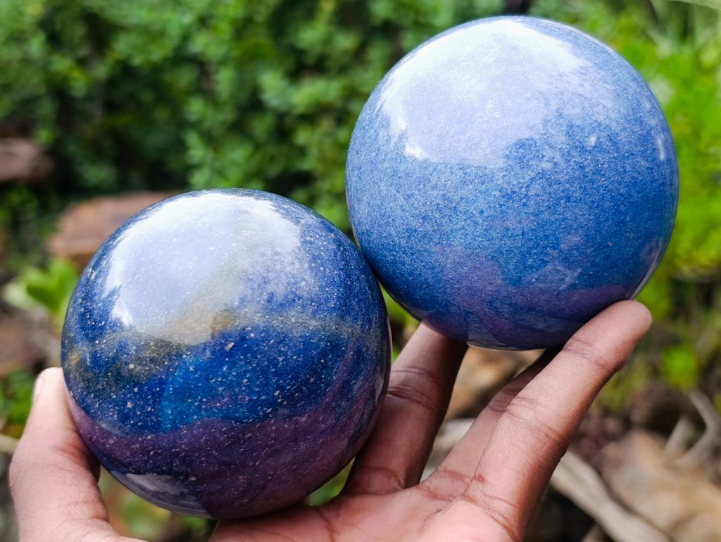 Polished Lazulite Spheres x 2 From Madagascar - Toprock Gemstones and Minerals 