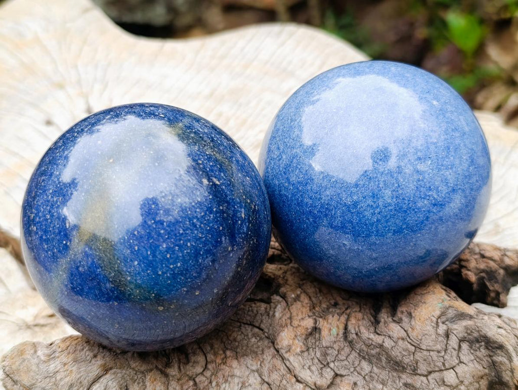 Polished Lazulite Spheres x 2 From Madagascar - Toprock Gemstones and Minerals 