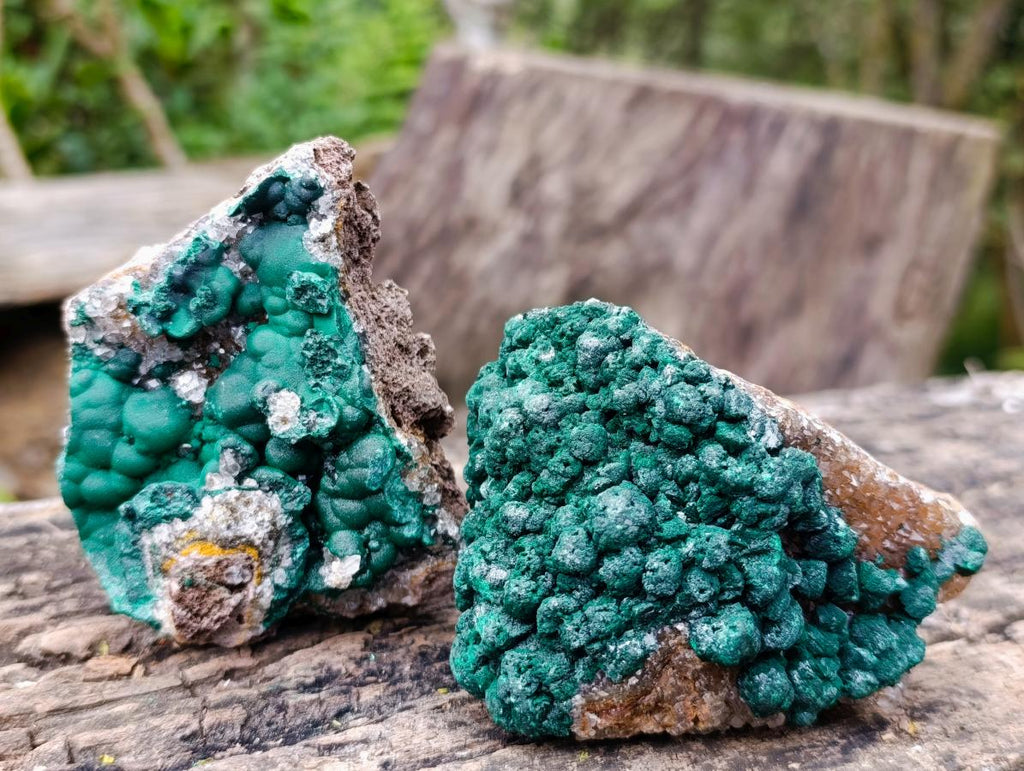 Natural Ball Malachite and Drusy Quartz on Dolomite Specimens x 3 From Mindingi Mine, Kambove, Congo - Toprock Gemstones and Minerals 