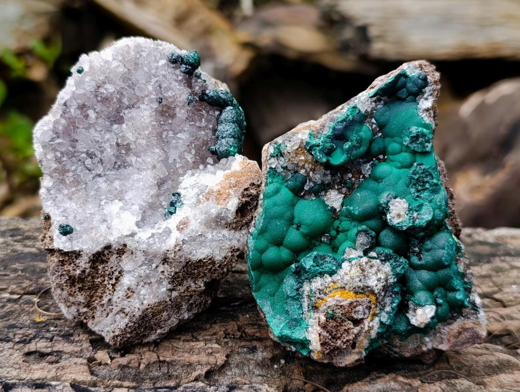 Natural Ball Malachite and Drusy Quartz on Dolomite Specimens x 3 From Mindingi Mine, Kambove, Congo - Toprock Gemstones and Minerals 
