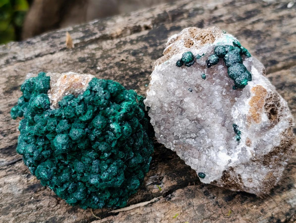 Natural Ball Malachite and Drusy Quartz on Dolomite Specimens x 3 From Mindingi Mine, Kambove, Congo - Toprock Gemstones and Minerals 