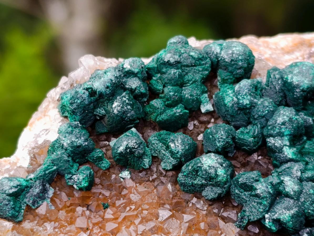 Natural Ball Malachite and Drusy Quartz on Dolomite Specimens x 3 From Mindingi Mine, Kambove, Congo - Toprock Gemstones and Minerals 