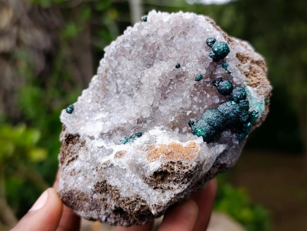 Natural Ball Malachite and Drusy Quartz on Dolomite Specimens x 3 From Mindingi Mine, Kambove, Congo - Toprock Gemstones and Minerals 