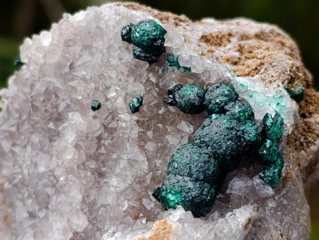 Natural Ball Malachite and Drusy Quartz on Dolomite Specimens x 3 From Mindingi Mine, Kambove, Congo - Toprock Gemstones and Minerals 