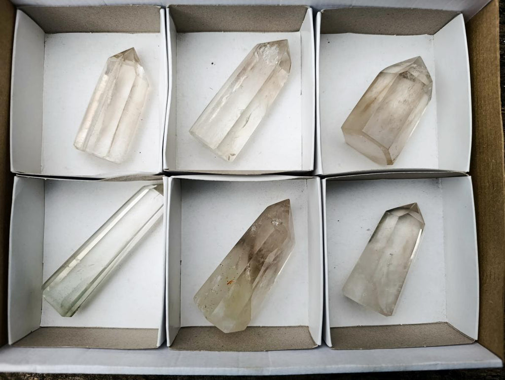 Polished Phantom Smokey Quartz Crystals x 6 From Madagascar - Toprock Gemstones and Minerals 