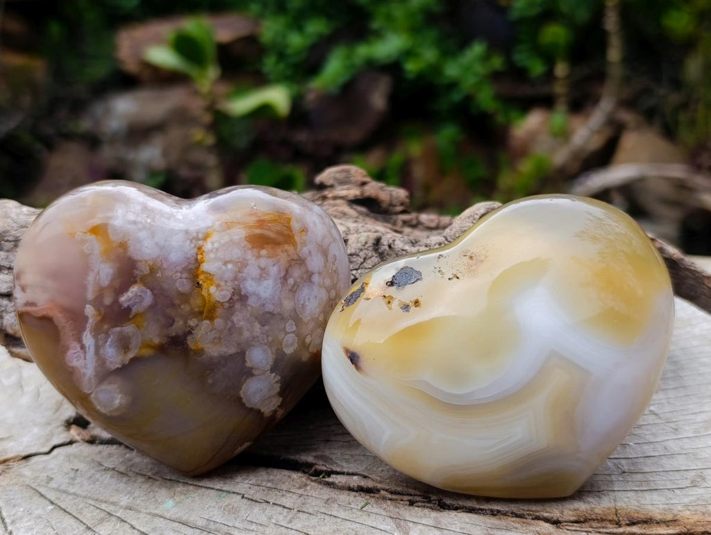 Polished Flower Agate Hearts x 6 From Antsahalova, Madagascar - Toprock Gemstones and Minerals 