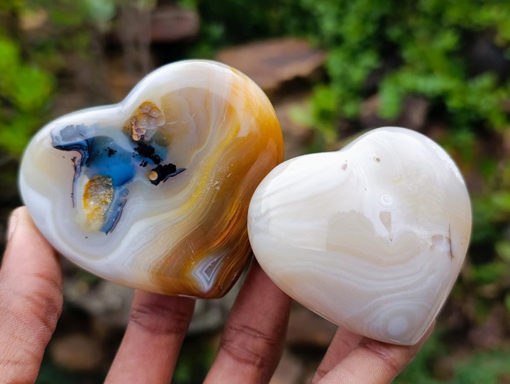 Polished Flower Agate Hearts x 6 From Antsahalova, Madagascar - Toprock Gemstones and Minerals 