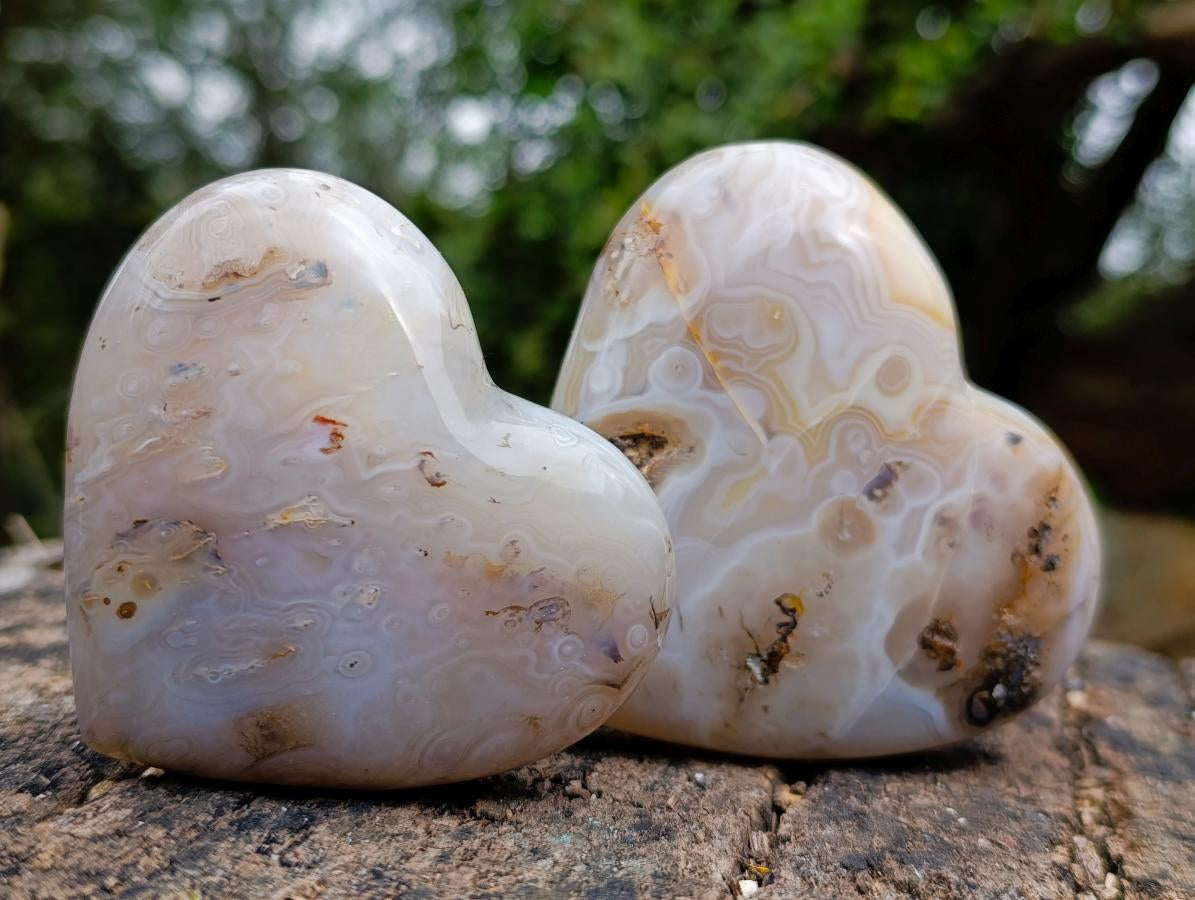 Polished Flower Agate Hearts x 6 From Antsahalova, Madagascar - Toprock Gemstones and Minerals 