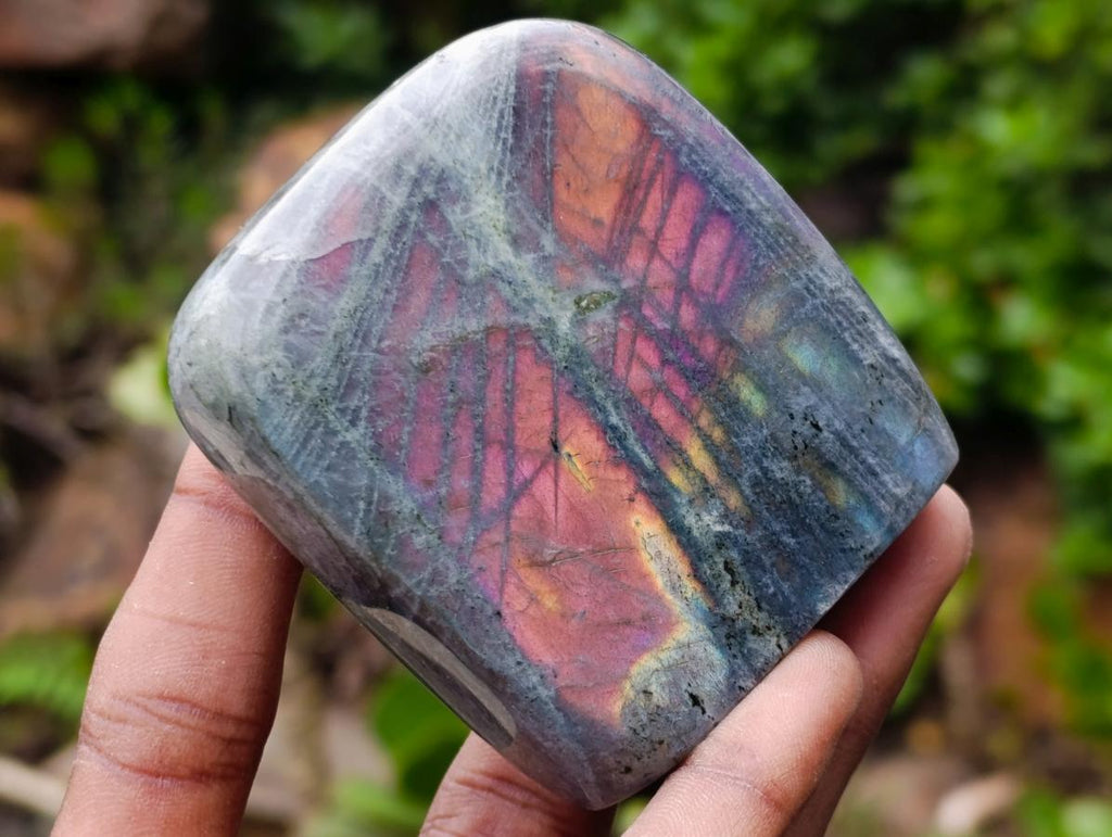 Polished Rare Purple Sunset Flash Labradorite Standing Display Pieces x 6 From Madagascar - Toprock Gemstones and Minerals 