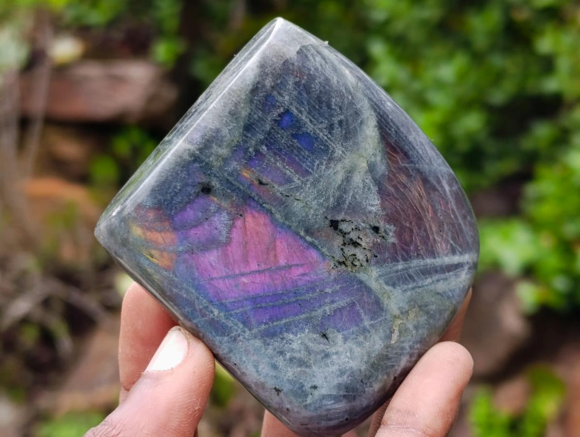 Polished Rare Purple Sunset Flash Labradorite Standing Display Pieces x 6 From Madagascar - Toprock Gemstones and Minerals 