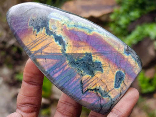 Polished Rare Purple Sunset Flash Labradorite Standing Display Pieces x 6 From Madagascar - Toprock Gemstones and Minerals 