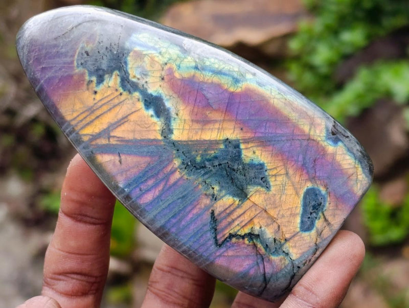 Polished Rare Purple Sunset Flash Labradorite Standing Display Pieces x 6 From Madagascar - Toprock Gemstones and Minerals 