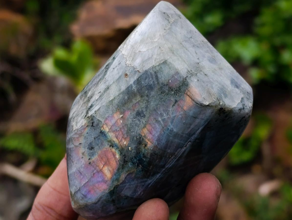 Polished Rare Purple Sunset Flash Labradorite Standing Display Pieces x 6 From Madagascar - Toprock Gemstones and Minerals 
