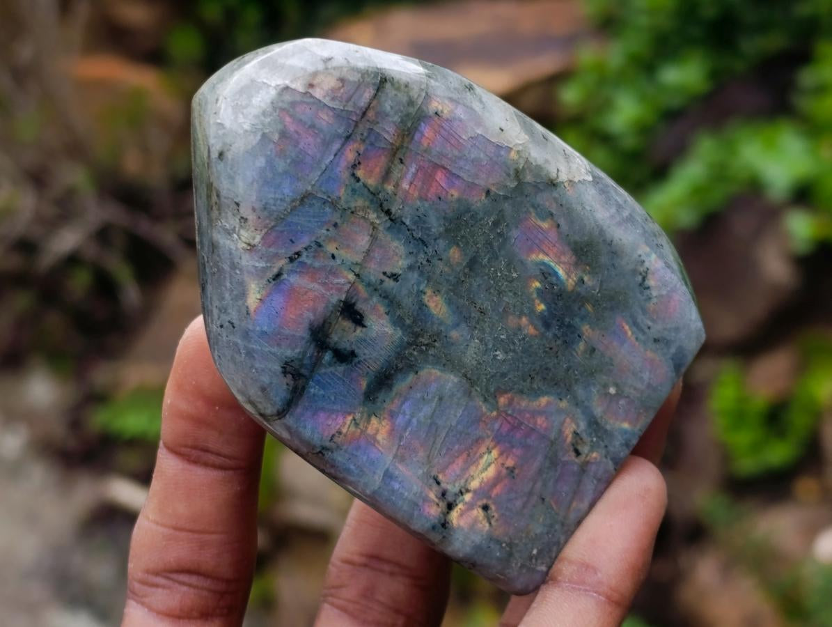 Polished Rare Purple Sunset Flash Labradorite Standing Display Pieces x 6 From Madagascar - Toprock Gemstones and Minerals 