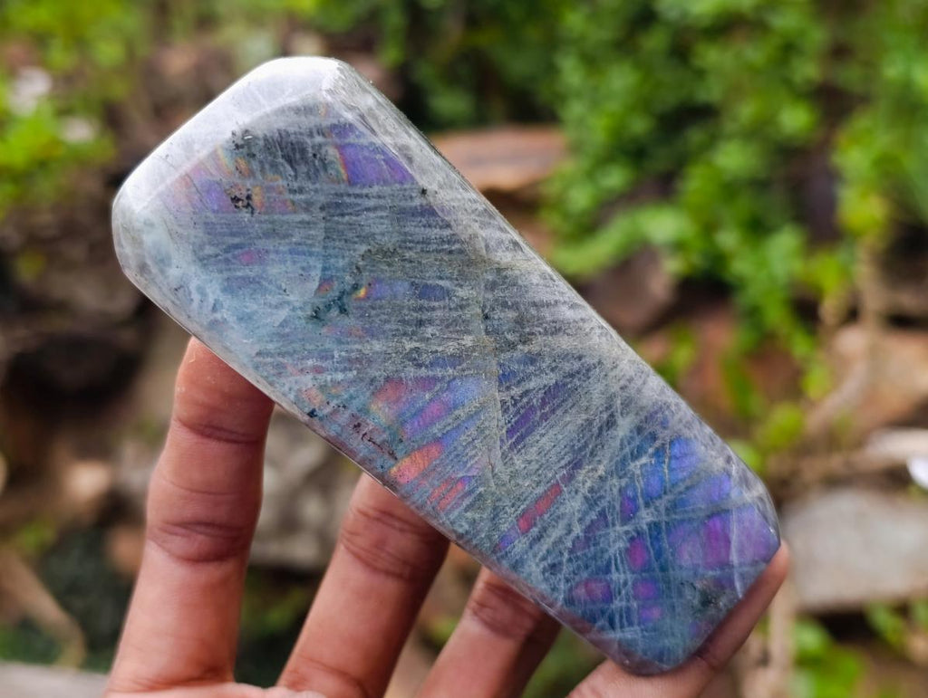 Polished Rare Purple Sunset Flash Labradorite Standing Display Pieces x 6 From Madagascar - Toprock Gemstones and Minerals 