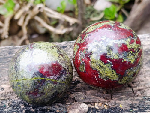 Polished Bastite Dragonsblood Stone Spheres x 2 From Tshipise, South Africa - Toprock Gemstones and Minerals 
