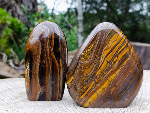 Polished Golden Tigers Eye Standing Display Pieces x 2 From Prieska, South Africa - Toprock Gemstones and Minerals 