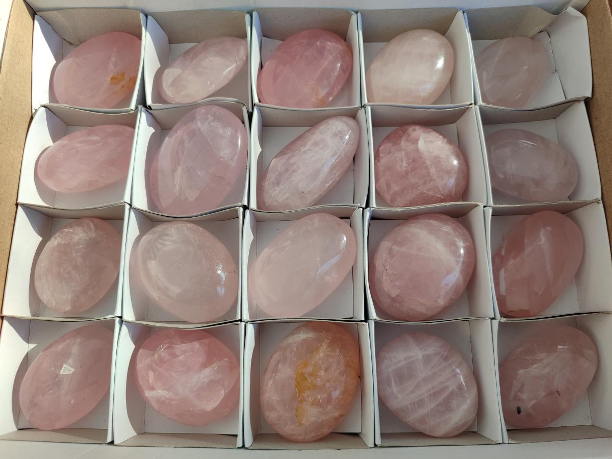 Polished Gemmy Rose Quartz Palm Stones x 20 From Madagascar - Toprock Gemstones and Minerals 