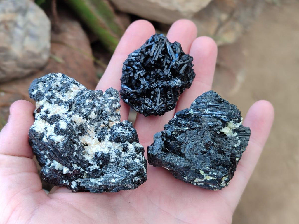 Natural Schorl Black Tourmaline with Associated Minerals x 12 From Erongo, Namibia - Toprock Gemstones and Minerals 