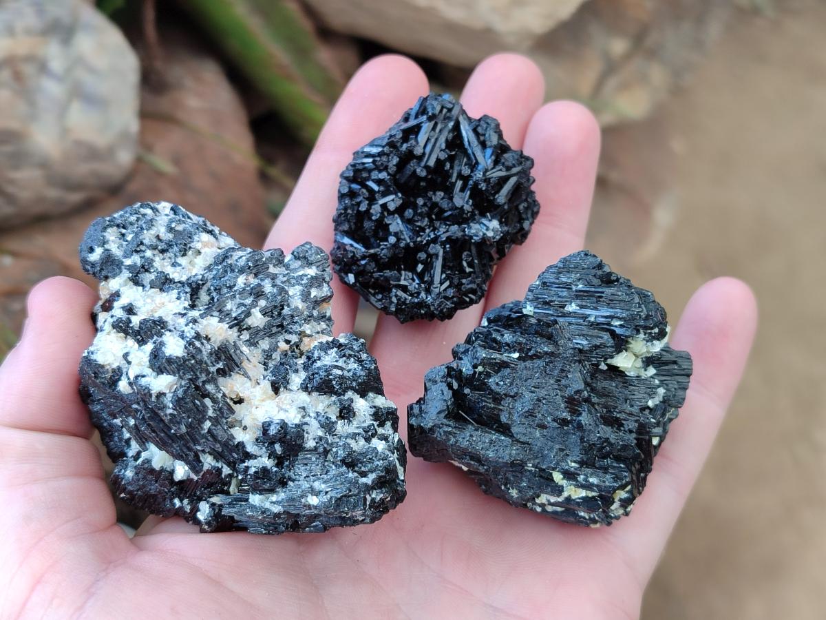 Natural Schorl Black Tourmaline with Associated Minerals x 12 From Erongo, Namibia - Toprock Gemstones and Minerals 