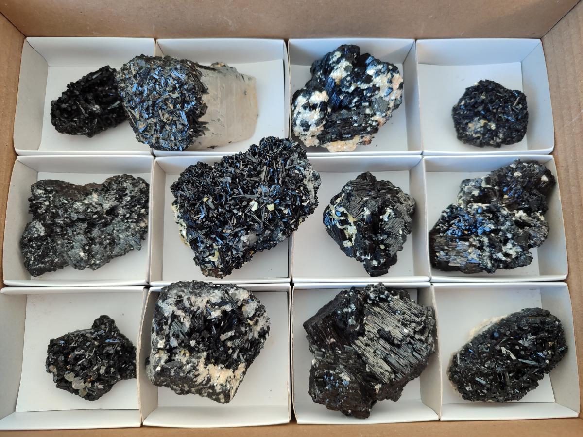 Natural Schorl Black Tourmaline with Associated Minerals x 12 From Erongo, Namibia - Toprock Gemstones and Minerals 