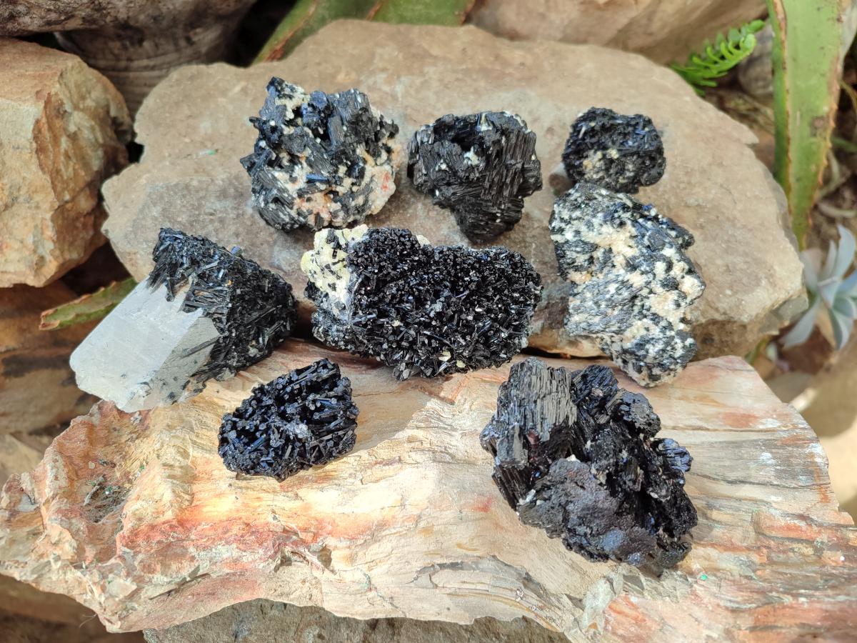 Natural Schorl Black Tourmaline with Associated Minerals x 12 From Erongo, Namibia - Toprock Gemstones and Minerals 