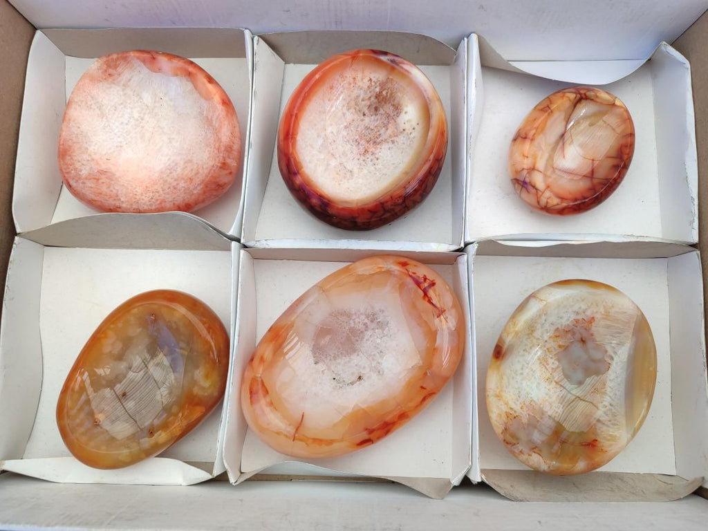 Polished Carnelian Agate Gemstone Bowls x 6 From Madagascar - Toprock Gemstones and Minerals 