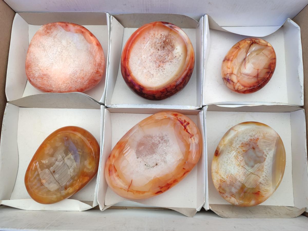 Polished Carnelian Agate Gemstone Bowls x 6 From Madagascar - Toprock Gemstones and Minerals 