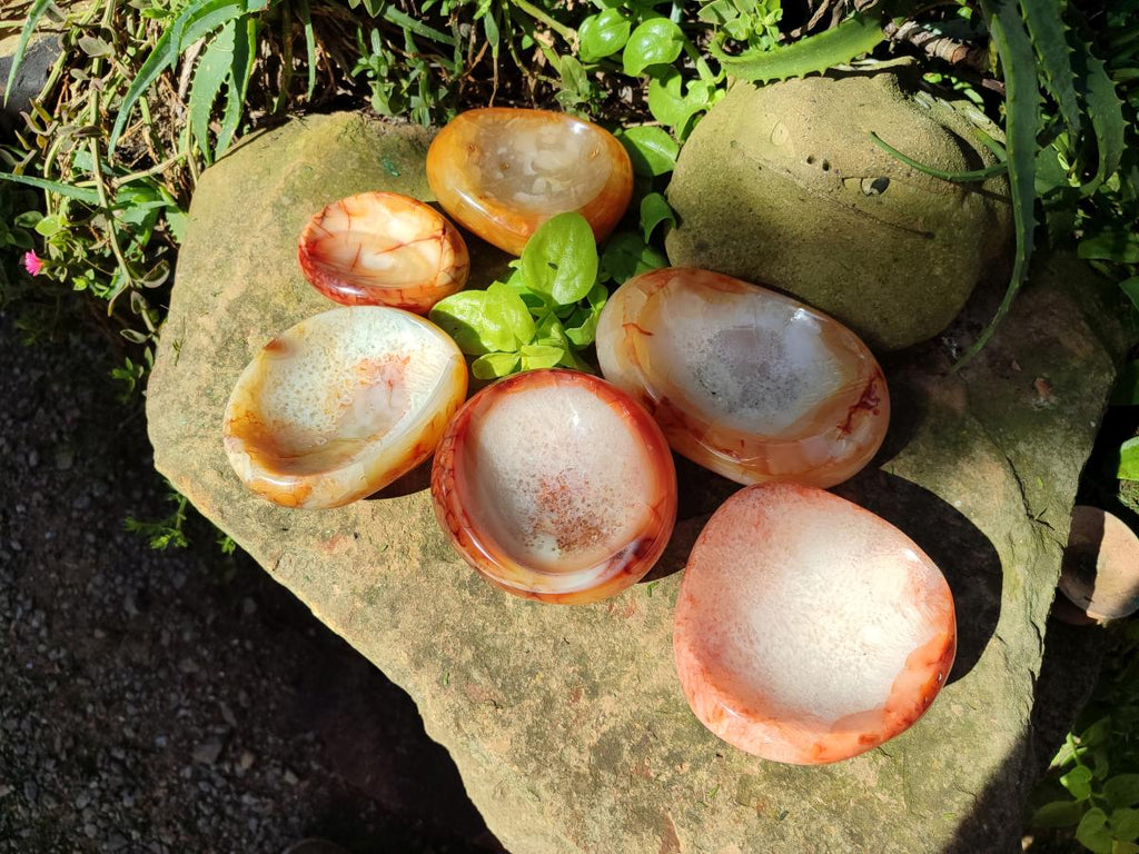 Polished Carnelian Agate Gemstone Bowls x 6 From Madagascar - Toprock Gemstones and Minerals 
