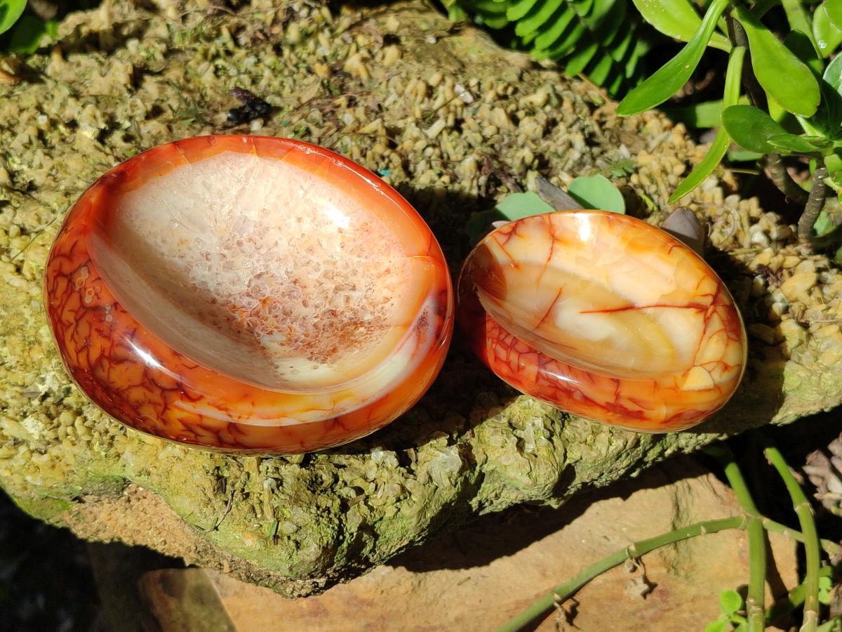 Polished Carnelian Agate Gemstone Bowls x 6 From Madagascar - Toprock Gemstones and Minerals 