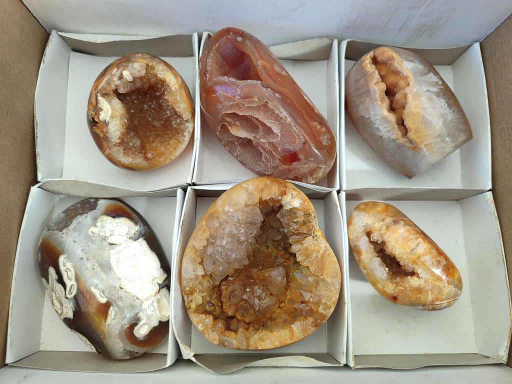 Polished Lemur Island Crystalline Geodes x 6 From Nosy Varika, Madagascar - Toprock Gemstones and Minerals 
