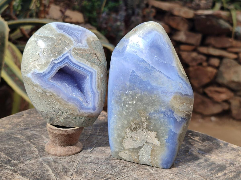 Polished Blue Lace Agate Standing Display Pieces x 2 From Nsanje, Malawi - Toprock Gemstones and Minerals 