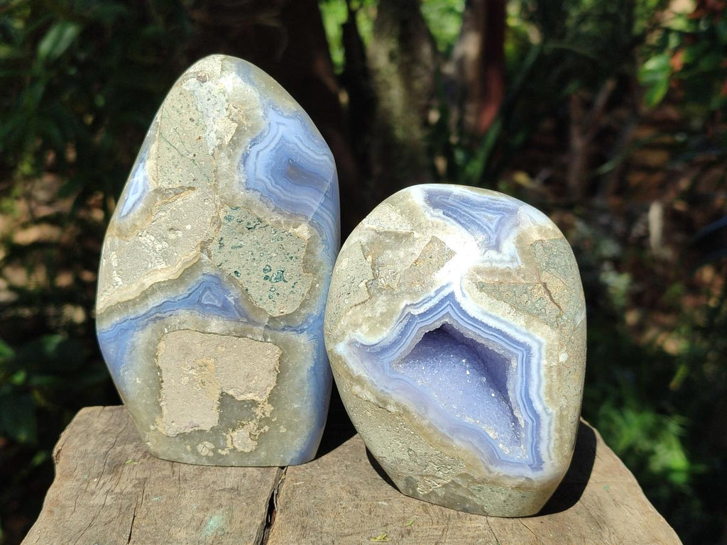 Polished Blue Lace Agate Standing Display Pieces x 2 From Nsanje, Malawi - Toprock Gemstones and Minerals 