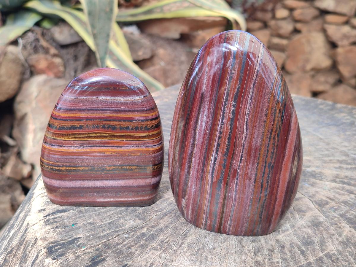 Polished Banded Tiger Iron Standing Display Pieces x 2 From South Africa - Toprock Gemstones and Minerals 