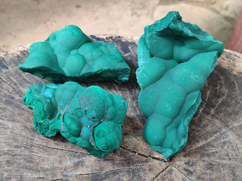 Natural Botryoidal Malachite Specimens x 3 From Congo - Toprock Gemstones and Minerals 