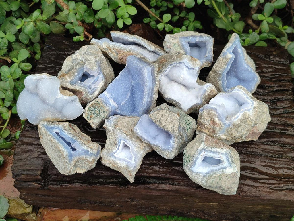 Natural Blue Lace Agate Geodes with Dog Tooth Calcite x 12 From Nsanje, Malawi - Toprock Gemstones and Minerals 