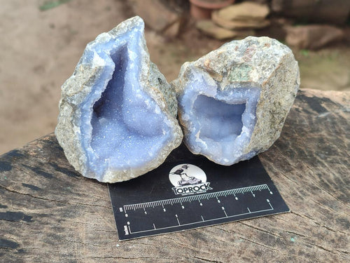 Natural Blue Lace Agate Geodes with Dog Tooth Calcite x 12 From Nsanje, Malawi - Toprock Gemstones and Minerals 